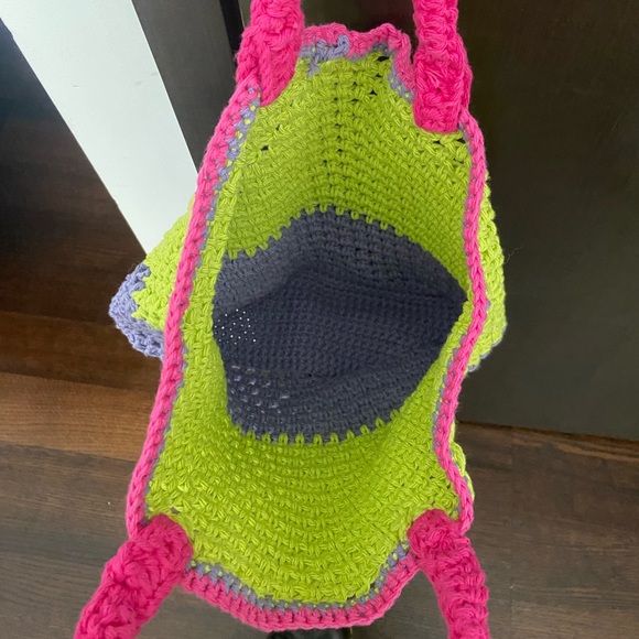 Hot Pink Green Purple Crochet Bag Handmade - Picture 3 of 3